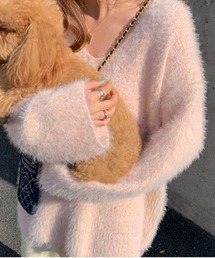 Dream garden | Vネック フェザーヤーン ニット プルオーバー(ニット/セーター)