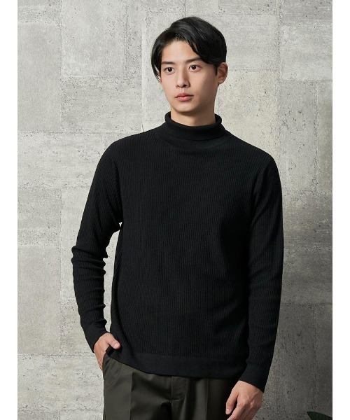 Perfect Suit FActory(パーフェクトスーツファクトリー)の「タートルネック ハーフタートルネック リブニットセーター サックス/ベージュ/ブラック/ネイビー(ニット/セーター・メンズ・サックスブルー/ブラック/ベージュ/ネイビー・L/M/LL)」の2枚目の写真