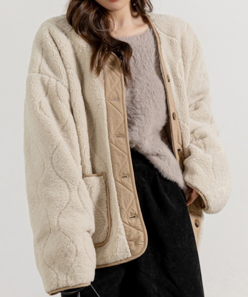 DAY CLOSET(デイ クローゼット)の「【おうちで洗える/ミドル丈】長袖ノーカラーヒョウタンボアキルティングブルゾン レディース(ブルゾン・レディース・ブラック/モカ/アイボリー・FREE)」の6枚目の写真