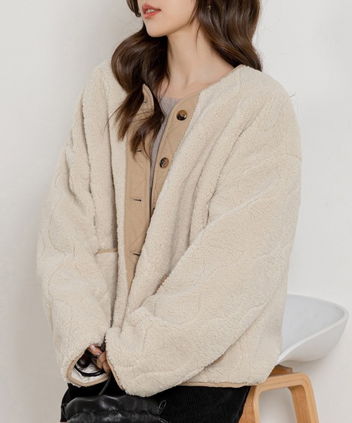 DAY CLOSET(デイ クローゼット)の「【おうちで洗える/ミドル丈】長袖ノーカラーヒョウタンボアキルティングブルゾン レディース(ブルゾン・レディース・ブラック/モカ/アイボリー・FREE)」の7枚目の写真