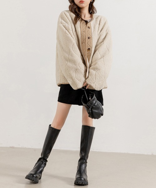 DAY CLOSET(デイ クローゼット)の「【おうちで洗える/ミドル丈】長袖ノーカラーヒョウタンボアキルティングブルゾン レディース(ブルゾン・レディース・ブラック/モカ/アイボリー・FREE)」の11枚目の写真