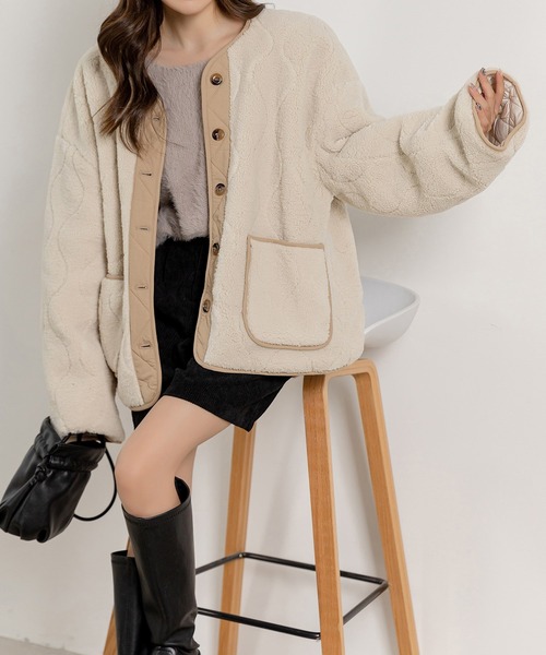 DAY CLOSET(デイ クローゼット)の「【おうちで洗える/ミドル丈】長袖ノーカラーヒョウタンボアキルティングブルゾン レディース(ブルゾン・レディース・ブラック/モカ/アイボリー・FREE)」の12枚目の写真