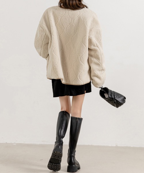 DAY CLOSET(デイ クローゼット)の「【おうちで洗える/ミドル丈】長袖ノーカラーヒョウタンボアキルティングブルゾン レディース(ブルゾン・レディース・ブラック/モカ/アイボリー・FREE)」の13枚目の写真