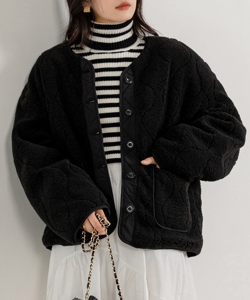 DAY CLOSET(デイ クローゼット)の「【おうちで洗える/ミドル丈】長袖ノーカラーヒョウタンボアキルティングブルゾン レディース(ブルゾン・レディース・ブラック/モカ/アイボリー・FREE)」の14枚目の写真