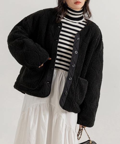 DAY CLOSET(デイ クローゼット)の「【おうちで洗える/ミドル丈】長袖ノーカラーヒョウタンボアキルティングブルゾン レディース(ブルゾン・レディース・ブラック/モカ/アイボリー・FREE)」の15枚目の写真