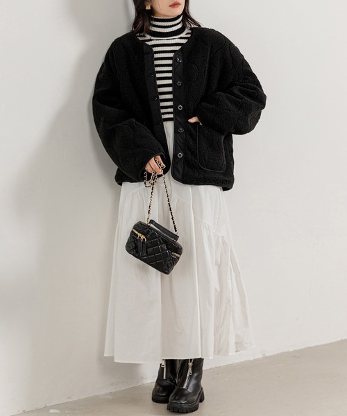 DAY CLOSET(デイ クローゼット)の「【おうちで洗える/ミドル丈】長袖ノーカラーヒョウタンボアキルティングブルゾン レディース(ブルゾン・レディース・ブラック/モカ/アイボリー・FREE)」の19枚目の写真