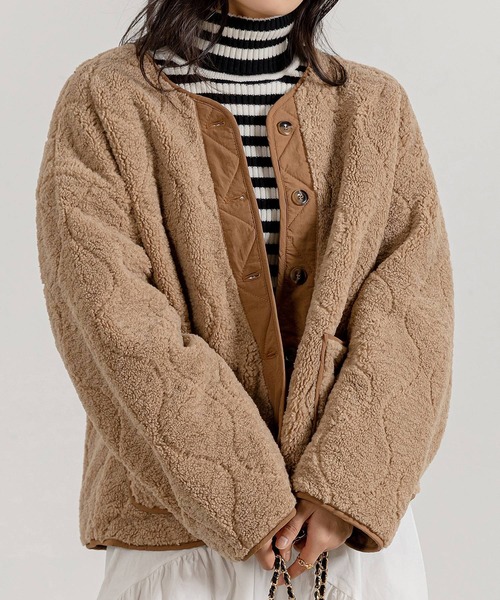 DAY CLOSET(デイ クローゼット)の「【おうちで洗える/ミドル丈】長袖ノーカラーヒョウタンボアキルティングブルゾン レディース(ブルゾン・レディース・ブラック/モカ/アイボリー・FREE)」の20枚目の写真