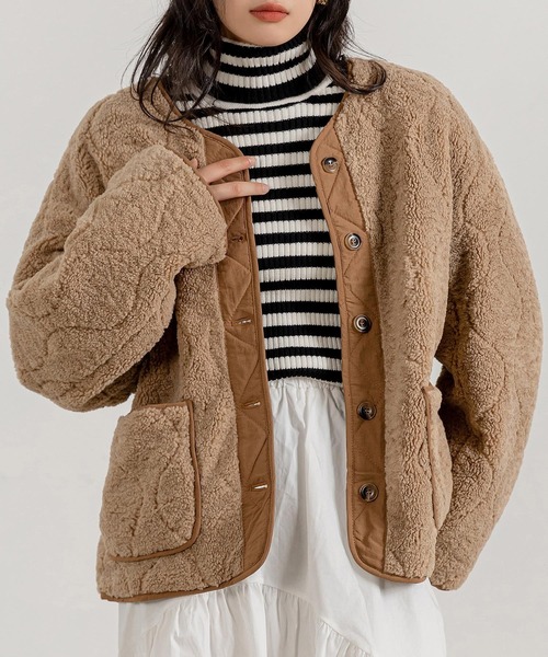 DAY CLOSET(デイ クローゼット)の「【おうちで洗える/ミドル丈】長袖ノーカラーヒョウタンボアキルティングブルゾン レディース(ブルゾン・レディース・ブラック/モカ/アイボリー・FREE)」の21枚目の写真