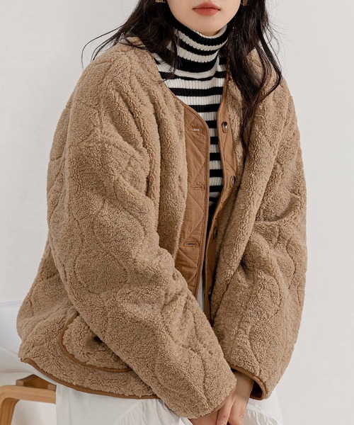 DAY CLOSET(デイ クローゼット)の「【おうちで洗える/ミドル丈】長袖ノーカラーヒョウタンボアキルティングブルゾン レディース(ブルゾン・レディース・ブラック/モカ/アイボリー・FREE)」の22枚目の写真