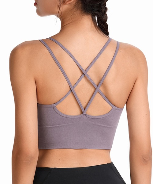 HYSSHOP（エイチワイエスショップ）の「レディース バッククロスアンダーリブビスチェ風ヨガウェアピラティストップス カップ付き ブラトップ[トレーニングウェア/ジムウェア/ピラティスウェア]（スポーツブラ・レディース・ホワイト/グリーン/チョコ/グレー/パープル/ブラック/ネイビー・L/M/XL/S）」の7枚目の写真