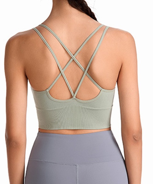 HYSSHOP（エイチワイエスショップ）の「レディース バッククロスアンダーリブビスチェ風ヨガウェアピラティストップス カップ付き ブラトップ[トレーニングウェア/ジムウェア/ピラティスウェア]（スポーツブラ・レディース・ホワイト/グリーン/チョコ/グレー/パープル/ブラック/ネイビー・L/M/XL/S）」の16枚目の写真