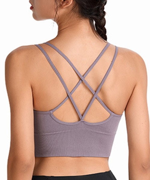 HYSSHOP（エイチワイエスショップ）の「レディース バッククロスアンダーリブビスチェ風ヨガウェアピラティストップス カップ付き ブラトップ[トレーニングウェア/ジムウェア/ピラティスウェア]（スポーツブラ・レディース・ホワイト/グリーン/チョコ/グレー/パープル/ブラック/ネイビー・L/M/XL/S）」の21枚目の写真