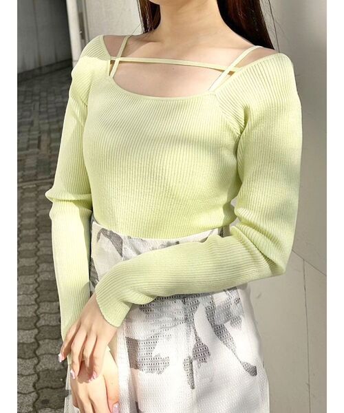 MERCURYDUO（マーキュリーデュオ）の「2WAYナローストラップリブニット（ニット/セーター・レディース・オフホワイト/ライトブルー/ブラック/ラベンダー/ライム・FREE）」の6枚目の写真