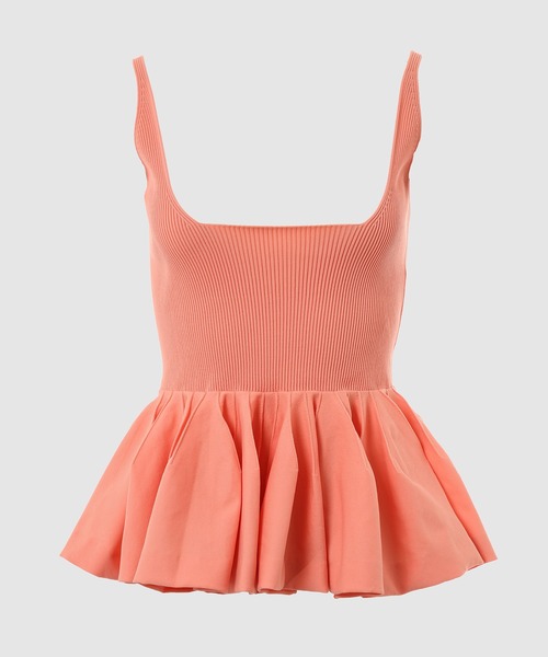 TAN（タン）の「RUFFLE KNITTED CAMISOLE（キャミソール・レディース・オフホワイト/サーモンピンク/ダークネイビー・FREE）」の3枚目の写真