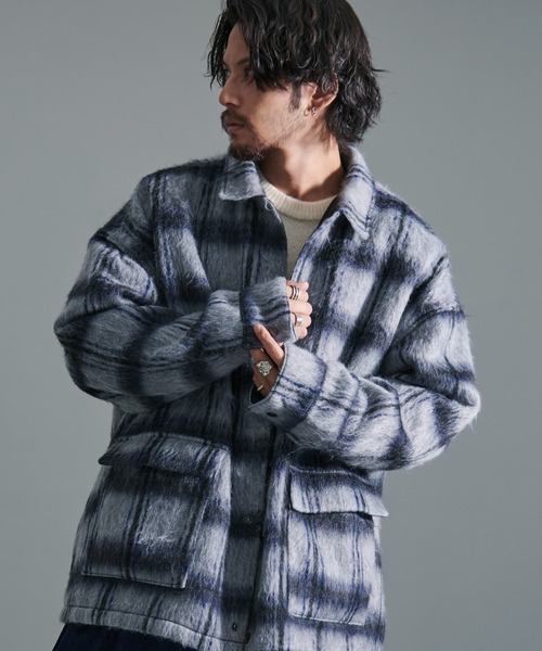 SILVER BULLET(シルバーバレット)の「『CavariA/キャバリア』シャギーチェックシャツ長袖ブルゾン(ブルゾン・メンズ・ブラウン/オフホワイト/グレー・L/M)」の3枚目の写真
