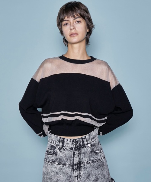 MAISON SPECIAL(メゾンスペシャル)の「Sheer Border Knit/シアーボーダーニット【MAISON SPECIAL/メゾンスペシャル】(ニット/セーター・レディース・グレー/ブラック/ピンク・FREE)」の7枚目の写真