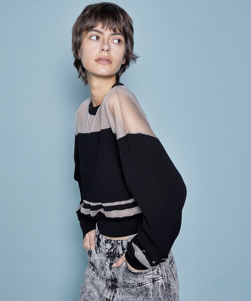 MAISON SPECIAL(メゾンスペシャル)の「Sheer Border Knit/シアーボーダーニット【MAISON SPECIAL/メゾンスペシャル】(ニット/セーター・レディース・グレー/ブラック/ピンク・FREE)」の8枚目の写真