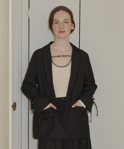idem（イデム）の「ribbon sleeve jacket/袖リボンジャケット（テーラードジャケット・レディース・ブラック/グレー/ブラウン/その他1・FREE）」の7枚目の写真