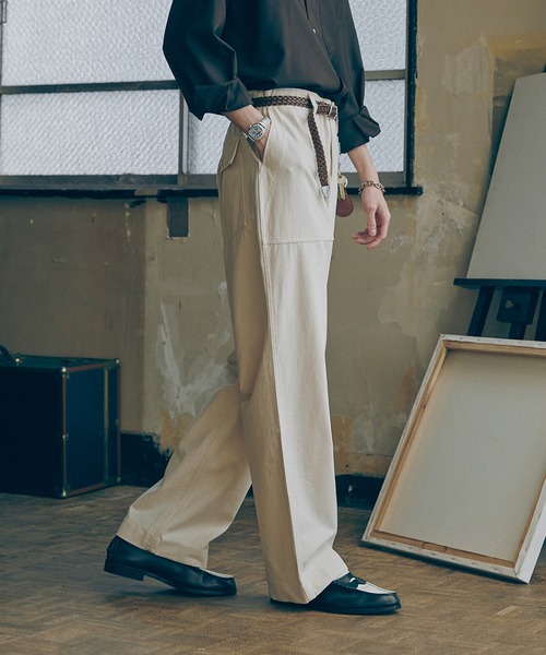 ミリタリーワイド ベイカーパンツ/ファティーグパンツ ウエスト調整付