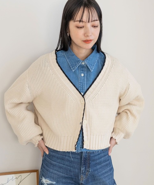 LOWRYS FARM(ローリーズファーム)の「ハイショクショートカーディガンLS 971142(カーディガン/ボレロ・レディース・カーキ/アイボリー/ブラック/オフホワイト・FREE)」の3枚目の写真