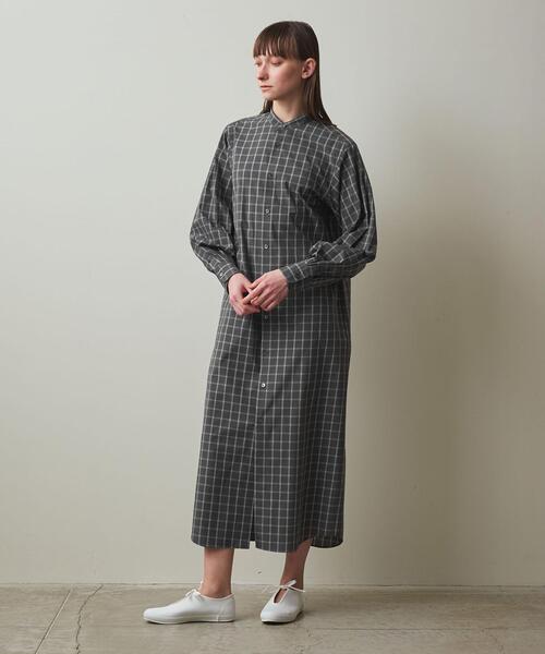 Steven Alan(スティーブンアラン)の「<Steven Alan>タイプライター チェック スタンドカラー ワンピース(シャツワンピース・レディース・ライトグレー/ダークグレー・M/S)」の3枚目の写真