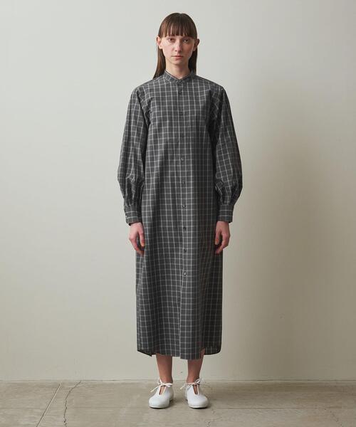 Steven Alan(スティーブンアラン)の「<Steven Alan>タイプライター チェック スタンドカラー ワンピース(シャツワンピース・レディース・ライトグレー/ダークグレー・M/S)」の5枚目の写真