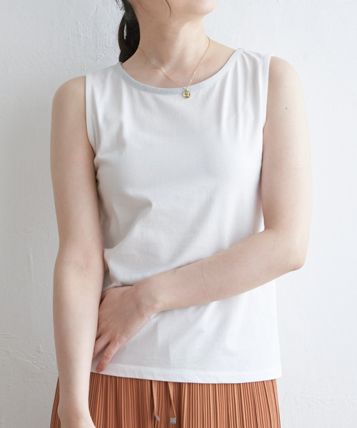 ikka(イッカ)の「【接触冷感/UVカット】コットンUSAアビガイルタンクトップ(タンクトップ・レディース・オフホワイト/ブラック/ライトグレー・S/M/L)」の1枚目の写真