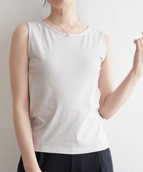 ikka(イッカ)の「【接触冷感/UVカット】コットンUSAアビガイルタンクトップ(タンクトップ・レディース・オフホワイト/ブラック/ライトグレー・S/M/L)」の3枚目の写真