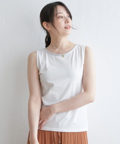 ikka（イッカ）の「【接触冷感／UVカット】コットンUSAアビガイルタンクトップ（タンクトップ・レディース・オフホワイト/ブラック/ライトグレー・S/M/L）」の18枚目の写真