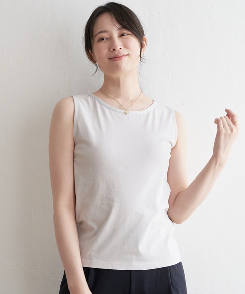 ikka（イッカ）の「【接触冷感／UVカット】コットンUSAアビガイルタンクトップ（タンクトップ・レディース・オフホワイト/ブラック/ライトグレー・S/M/L）」の20枚目の写真