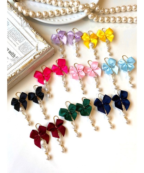 tone(トーン)の「【MUURABBTI】リボンとパールの可愛いピアス(MA)(ピアス(両耳用)・レディース・ピンク/グリーン/ボルドー/パープル/ネイビー/イエロー/ブラック/ピンク系その他/ブルー・FREE)」の10枚目の写真