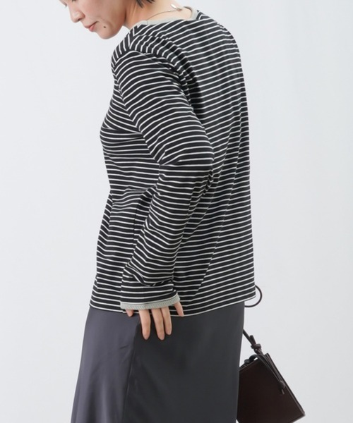 LUCA/LADY LUCK LUCA（ルカ/レディラックルカ）の「LC/LLL ボーダーニットリブロングスリーブTシャツ / パイピングボーダーカットソー（Tシャツ/カットソー・レディース・ピンク/ブラック/オフホワイト・FREE）」の10枚目の写真