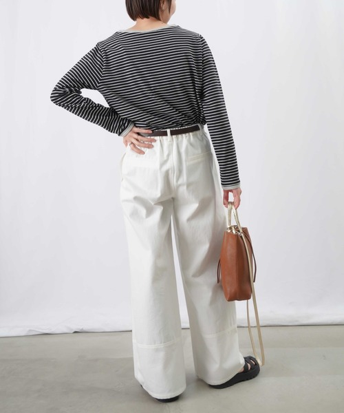 LUCA/LADY LUCK LUCA（ルカ/レディラックルカ）の「LC/LLL ボーダーニットリブロングスリーブTシャツ / パイピングボーダーカットソー（Tシャツ/カットソー・レディース・ピンク/ブラック/オフホワイト・FREE）」の6枚目の写真