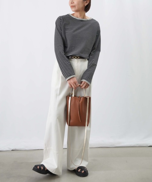 LUCA/LADY LUCK LUCA（ルカ/レディラックルカ）の「LC/LLL ボーダーニットリブロングスリーブTシャツ / パイピングボーダーカットソー（Tシャツ/カットソー・レディース・ピンク/ブラック/オフホワイト・FREE）」の5枚目の写真