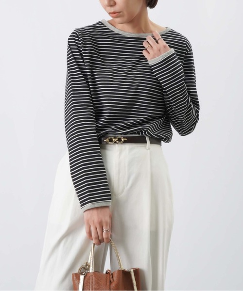 LUCA/LADY LUCK LUCA（ルカ/レディラックルカ）の「LC/LLL ボーダーニットリブロングスリーブTシャツ / パイピングボーダーカットソー（Tシャツ/カットソー・レディース・ピンク/ブラック/オフホワイト・FREE）」の8枚目の写真