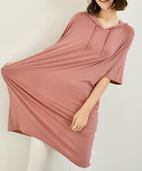 Miniministore(ミニミニストア)の「無地 ロング丈 Tシャツ ワンピース 夏(Tシャツ/カットソー・レディース・ダークグレー/ネイビー/ブラウン/レッド/ブルー/ブラック・FREE)」の6枚目の写真
