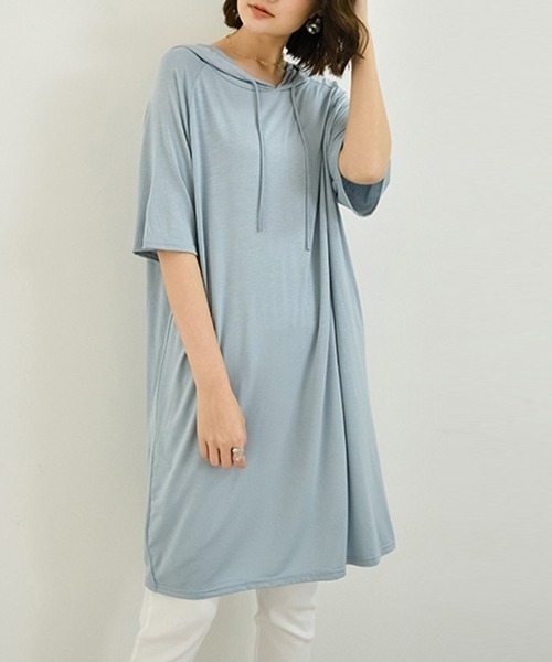 Miniministore(ミニミニストア)の「無地 ロング丈 Tシャツ ワンピース 夏(Tシャツ/カットソー・レディース・ダークグレー/ネイビー/ブラウン/レッド/ブルー/ブラック・FREE)」の5枚目の写真