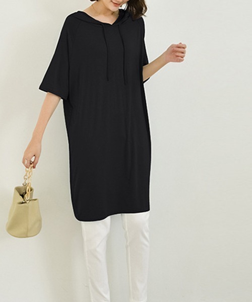 Miniministore(ミニミニストア)の「無地 ロング丈 Tシャツ ワンピース 夏(Tシャツ/カットソー・レディース・ダークグレー/ネイビー/ブラウン/レッド/ブルー/ブラック・FREE)」の2枚目の写真
