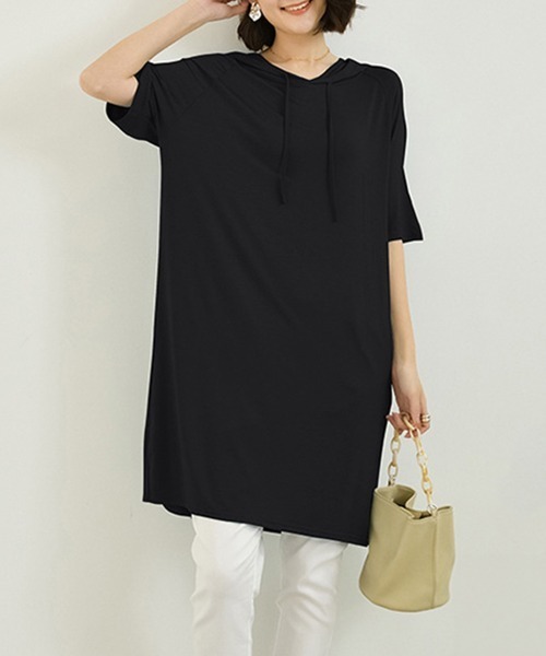 Miniministore(ミニミニストア)の「無地 ロング丈 Tシャツ ワンピース 夏(Tシャツ/カットソー・レディース・ダークグレー/ネイビー/ブラウン/レッド/ブルー/ブラック・FREE)」の7枚目の写真