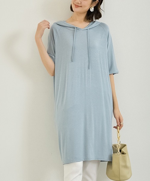 Miniministore(ミニミニストア)の「無地 ロング丈 Tシャツ ワンピース 夏(Tシャツ/カットソー・レディース・ダークグレー/ネイビー/ブラウン/レッド/ブルー/ブラック・FREE)」の10枚目の写真