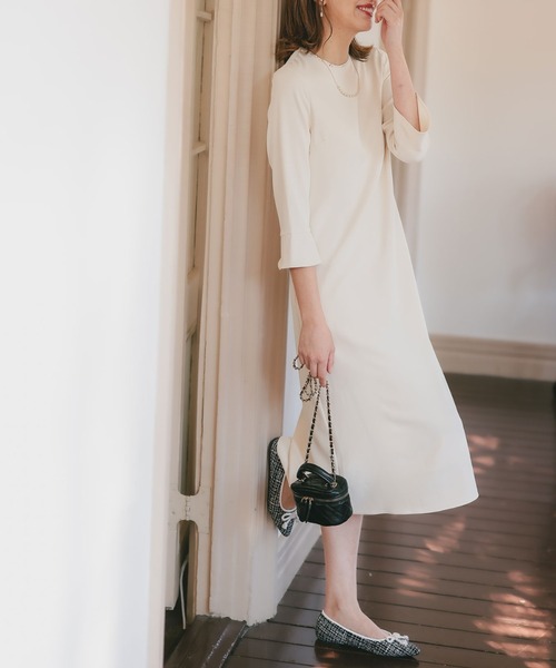 ドゥロワー ワンピース　ドレス　超フレア　絹100% Aライン　丈前後差あり フレアスリーブAラインワンピース（ドレス）｜Dorry Doll（ドリー