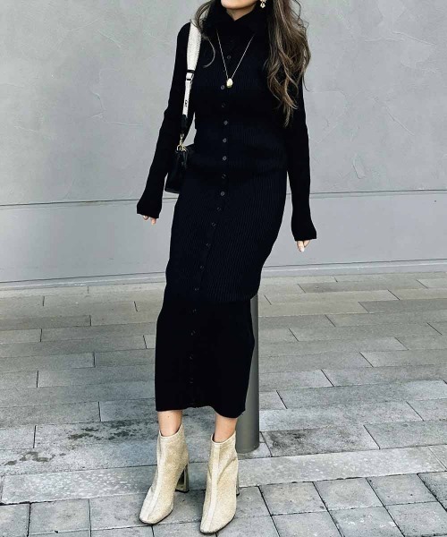 esutoreja（エストレジャ）の「ボタンニットドレス（ワンピース・レディース・グレー系その他/ブラック/アイボリー・FREE）」の6枚目の写真