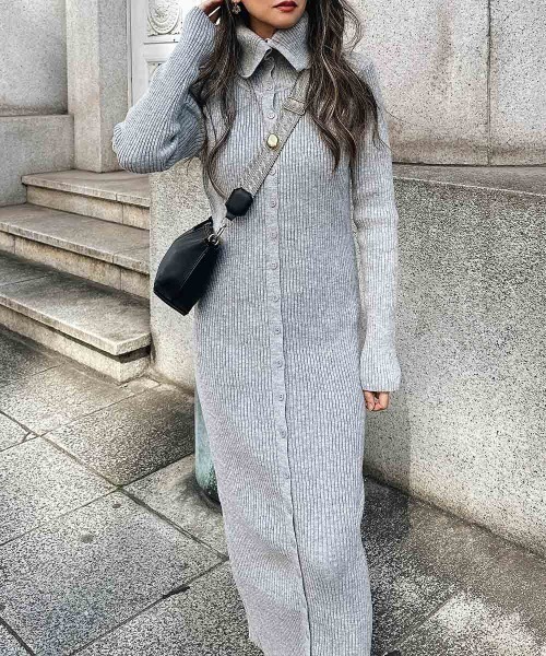 esutoreja（エストレジャ）の「ボタンニットドレス（ワンピース・レディース・グレー系その他/ブラック/アイボリー・FREE）」の9枚目の写真