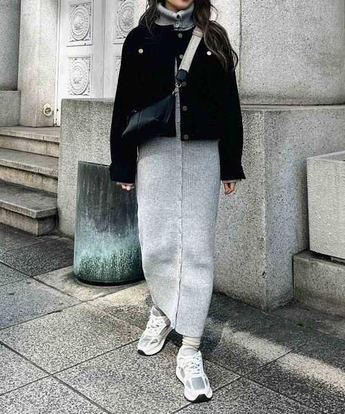 esutoreja（エストレジャ）の「ボタンニットドレス（ワンピース・レディース・グレー系その他/ブラック/アイボリー・FREE）」の10枚目の写真