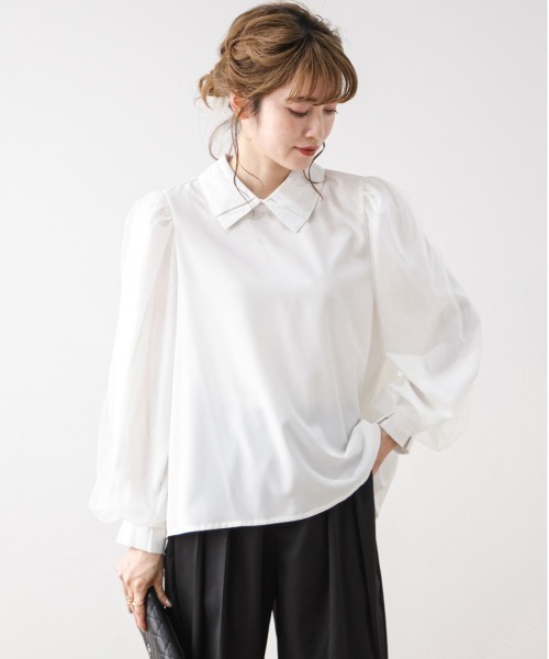 AMELY（エミリー）の「チュール袖ブラウス（シャツ/ブラウス・レディース・ホワイト/ブラック・フリー）」の14枚目の写真