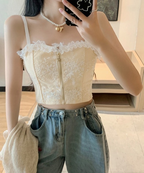 Miniministore(ミニミニストア)の「ソフトパッド入り レースキャミソール 春(キャミソール・レディース・ブラック/クリーム・FREE)」の10枚目の写真