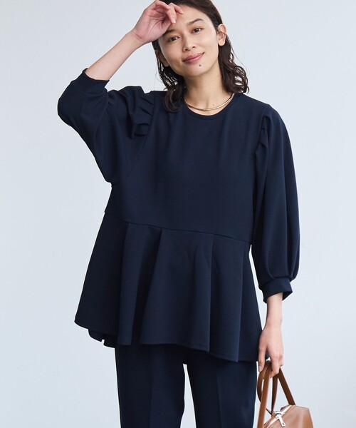 coen(コーエン)の「§【RONEL】ジョーゼットペプラムブラウス(セットアップ対応可能)(シャツ/ブラウス・レディース・オフホワイト/ネイビー/ライトグレー/ブラック・S/M)」の4枚目の写真