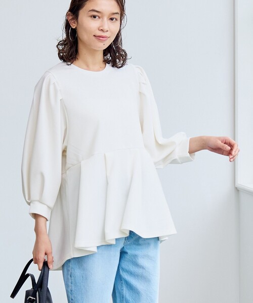 coen(コーエン)の「§【RONEL】ジョーゼットペプラムブラウス(セットアップ対応可能)(シャツ/ブラウス・レディース・オフホワイト/ネイビー/ライトグレー/ブラック・S/M)」の2枚目の写真