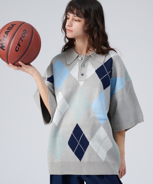 ONCILY（オンシェリー）の「ARGYLE PATTERN KNIT POLO SHIRT