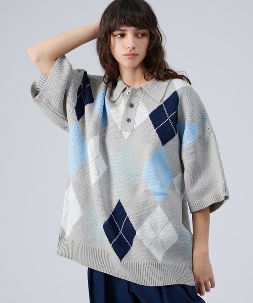 セール】ARGYLE PATTERN KNIT POLO SHIRT / アーガイルニット